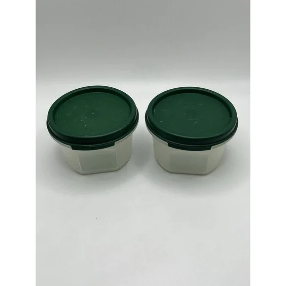 2 Tupperware Modular Mates 7 oz Containers 1605 with Green Lids USA Used Bundle - Picture 2 of 5